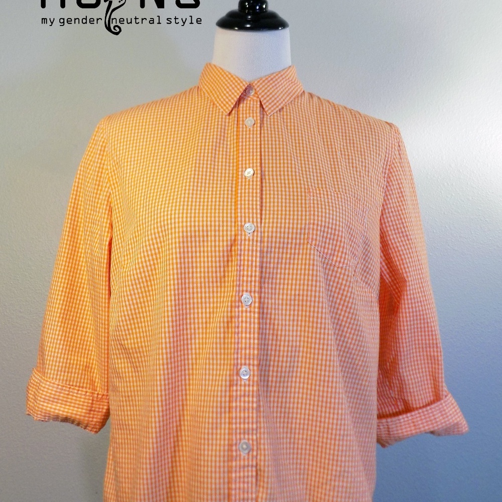 Ann-Taylor-Orange-White-Gingham-3-4-Sleeves-Gende